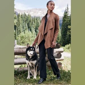 SOFT SURROUNDINGS Shape Drape Cardigan Jacket Open Front Faux Suede Brown Sz 3X